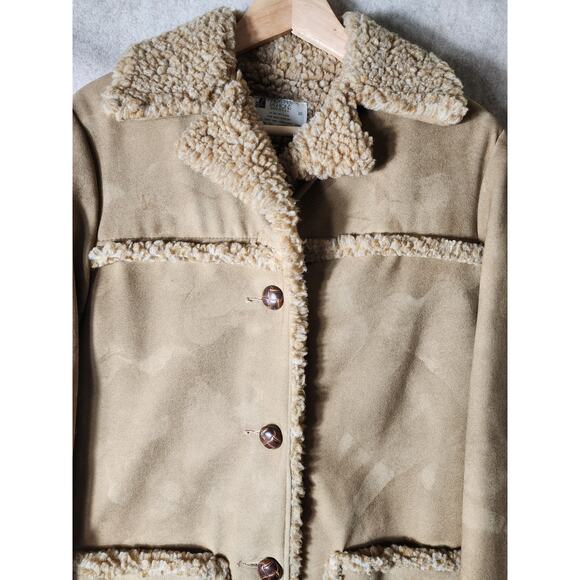 FINGERHUT FASHIONS Vintage Beige Faux Saudi Shearling Retro Coat Jacket SZ 10 - Picture 3 of 7